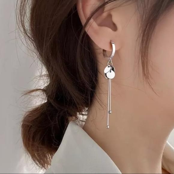 Jewelry - NEW 925 STERLING SILVER LONG TASSEL HOOP EARRINGS